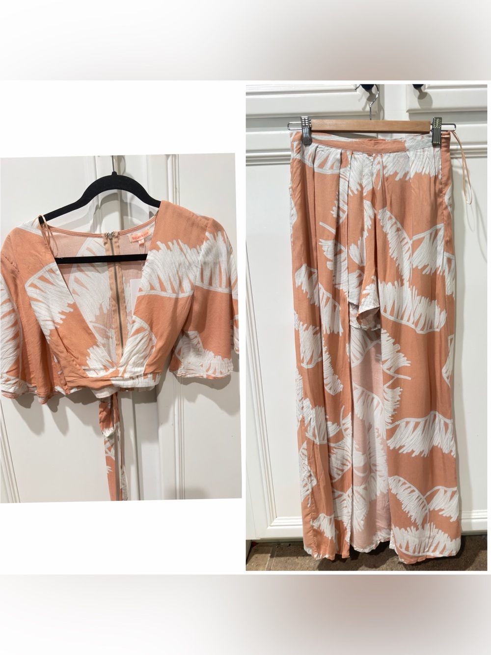 Peach & White Tropical Print Jumpsuit